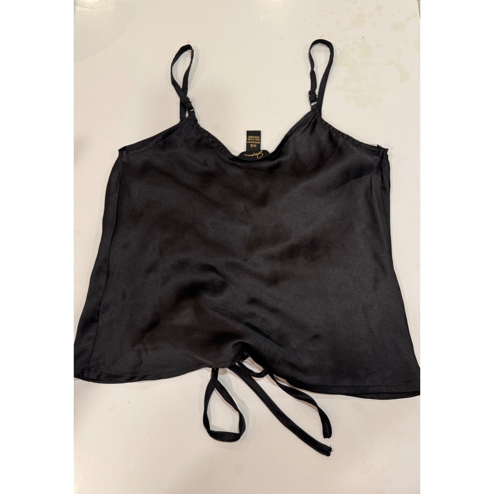 Japna Womens Black Satin Ruched Drawstring Front Camisole Top Size XS Adjustable - Picture 7 of 10
